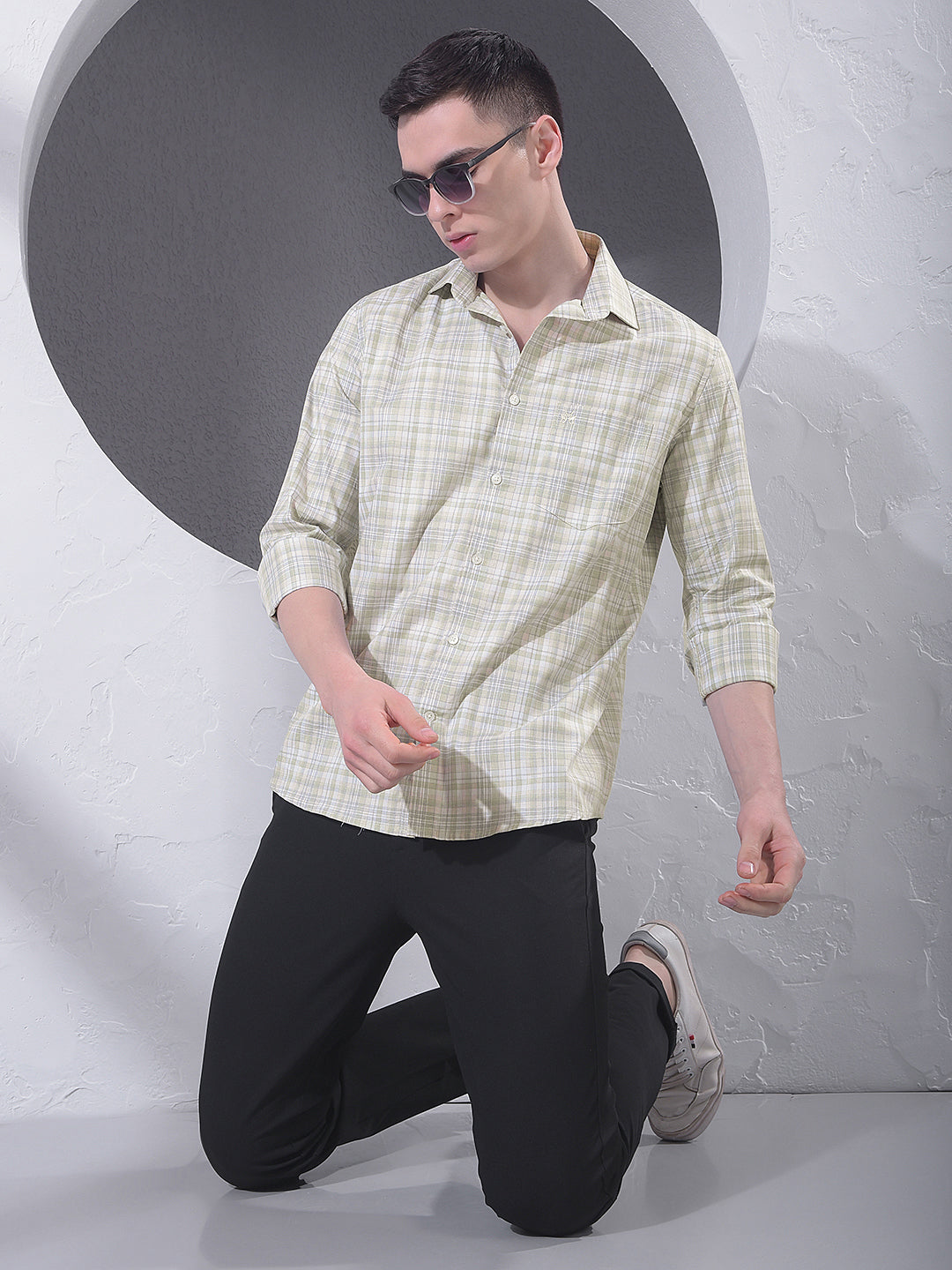 Green Checked 100% Cotton Shirt-Men Shirts-Crimsoune Club
