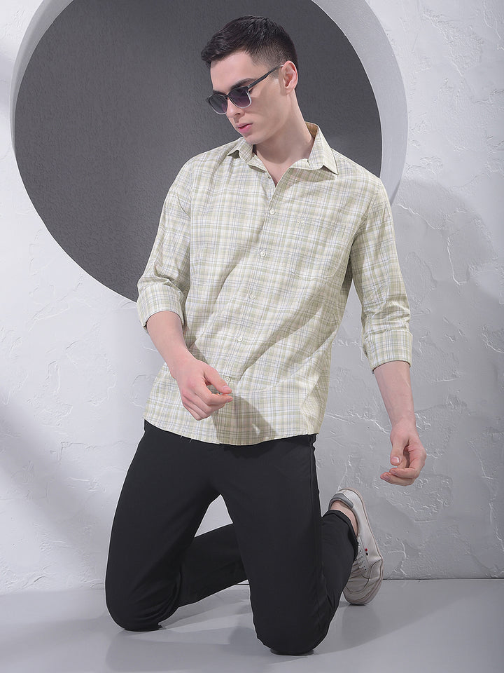Green Checked 100% Cotton Shirt-Men Shirts-Crimsoune Club