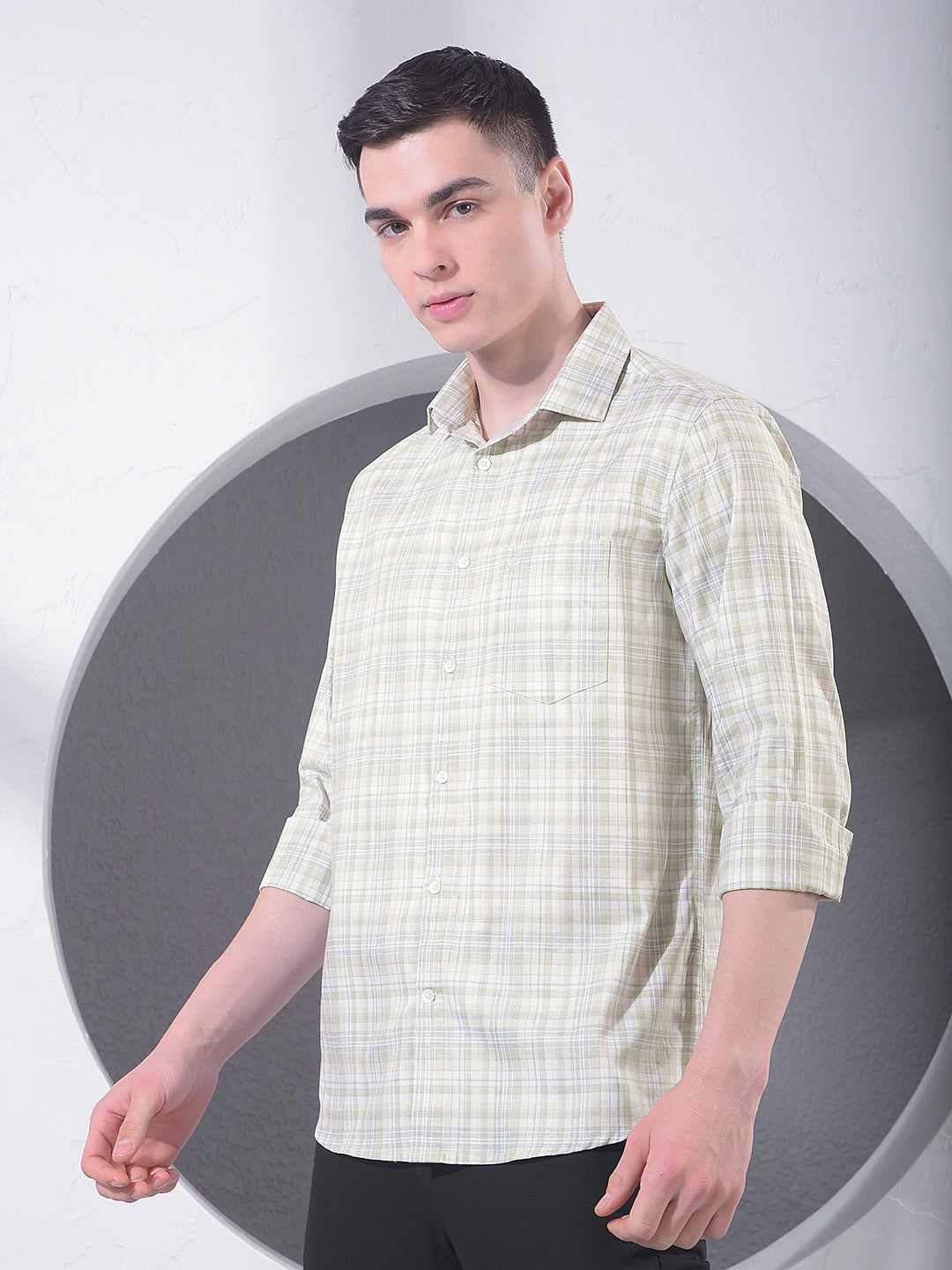 Green Checked 100% Cotton Shirt-Men Shirts-Crimsoune Club