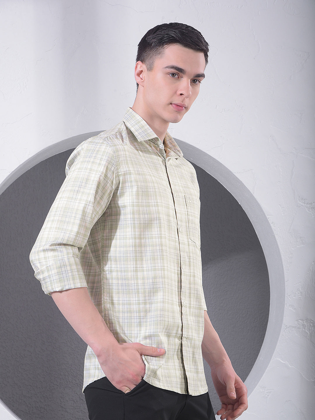 Green Checked 100% Cotton Shirt-Men Shirts-Crimsoune Club