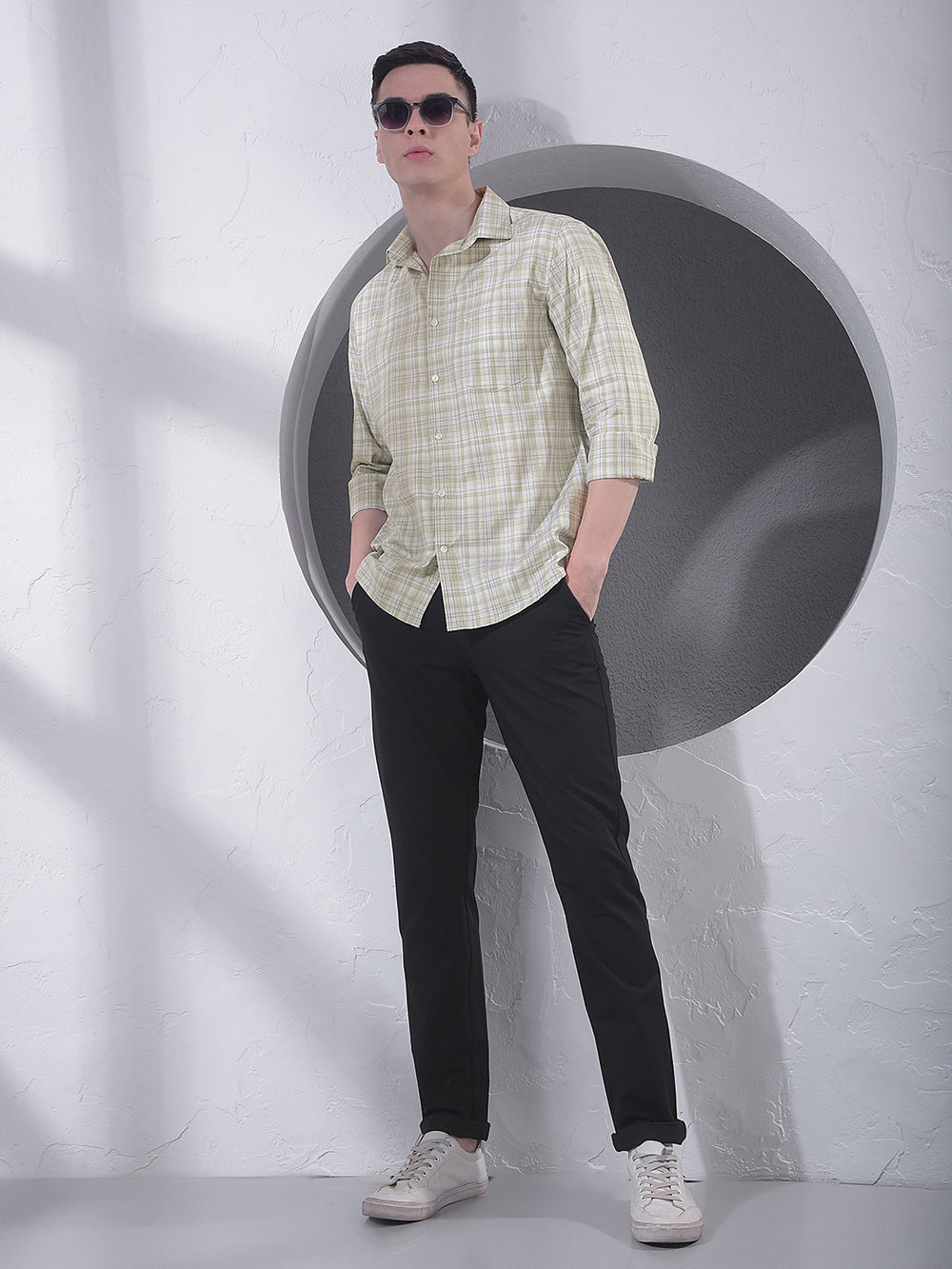 Green Checked 100% Cotton Shirt-Men Shirts-Crimsoune Club