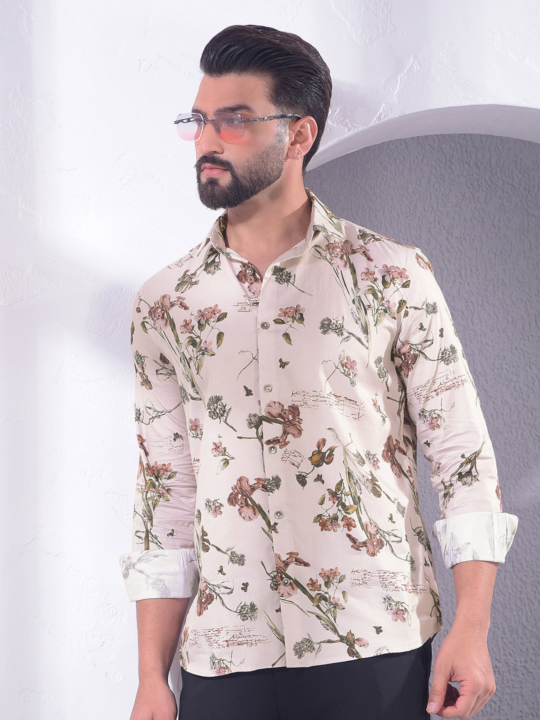 Brown Floral Print Shirt-Men Shirts-Crimsoune Club