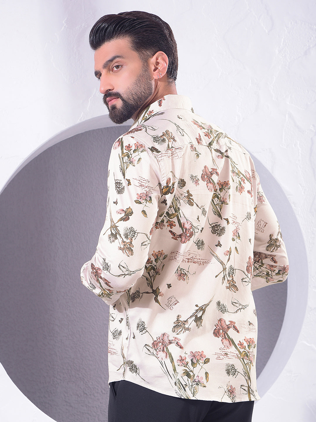 Brown Floral Print Shirt-Men Shirts-Crimsoune Club