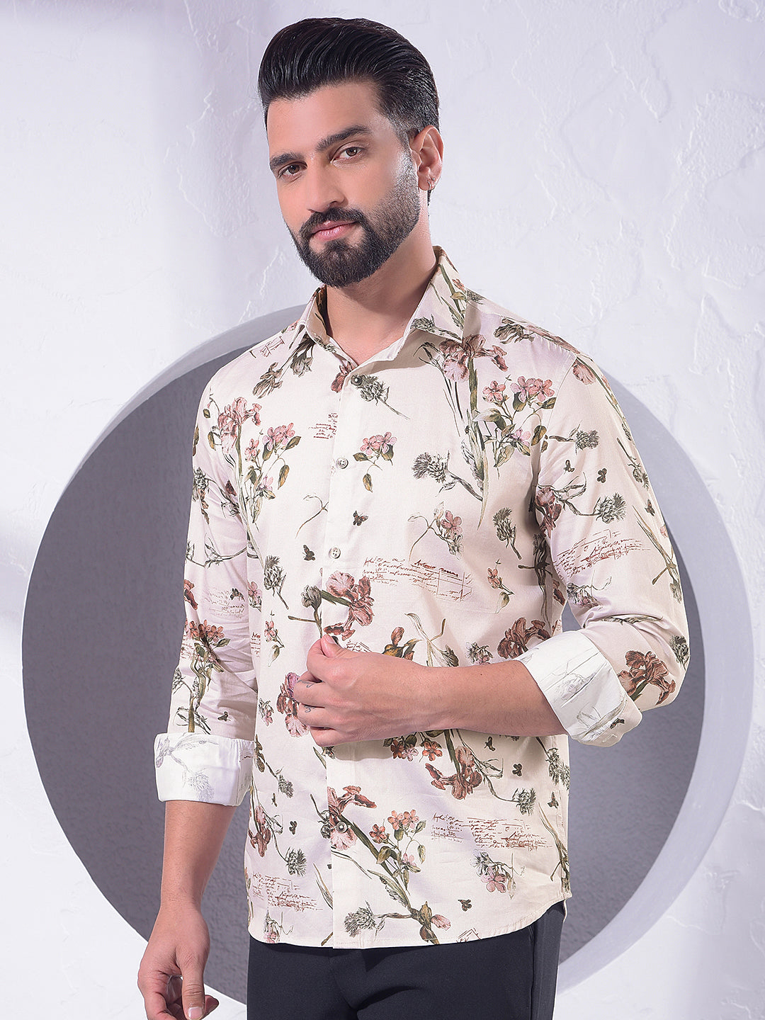 Brown Floral Print Shirt-Men Shirts-Crimsoune Club