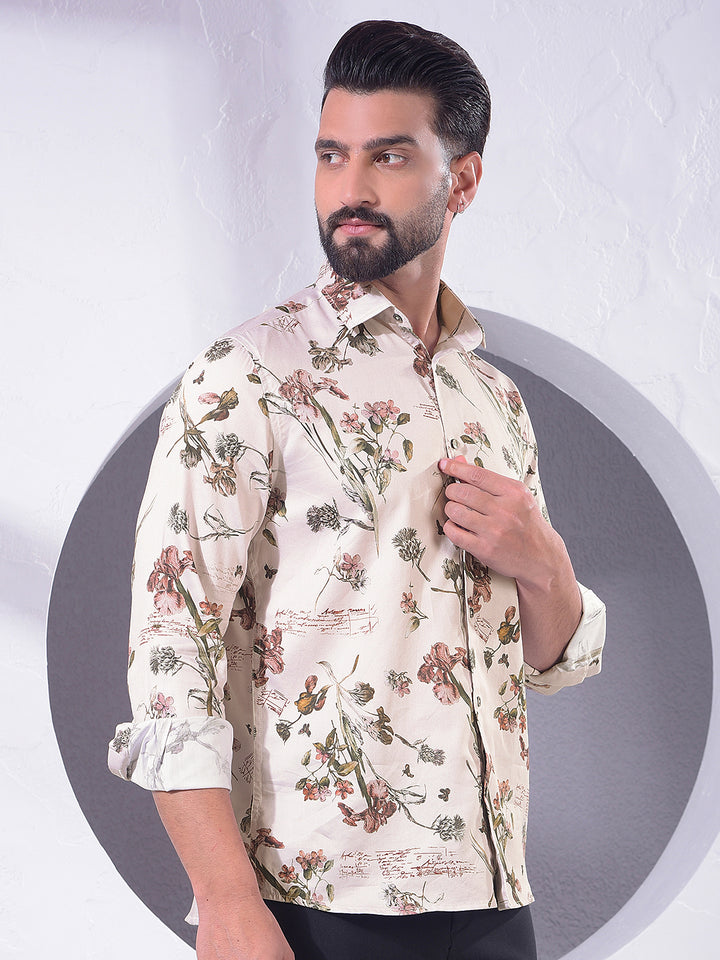 Brown Floral Print Shirt-Men Shirts-Crimsoune Club