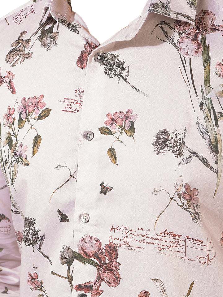 Brown Floral Print Shirt-Men Shirts-Crimsoune Club
