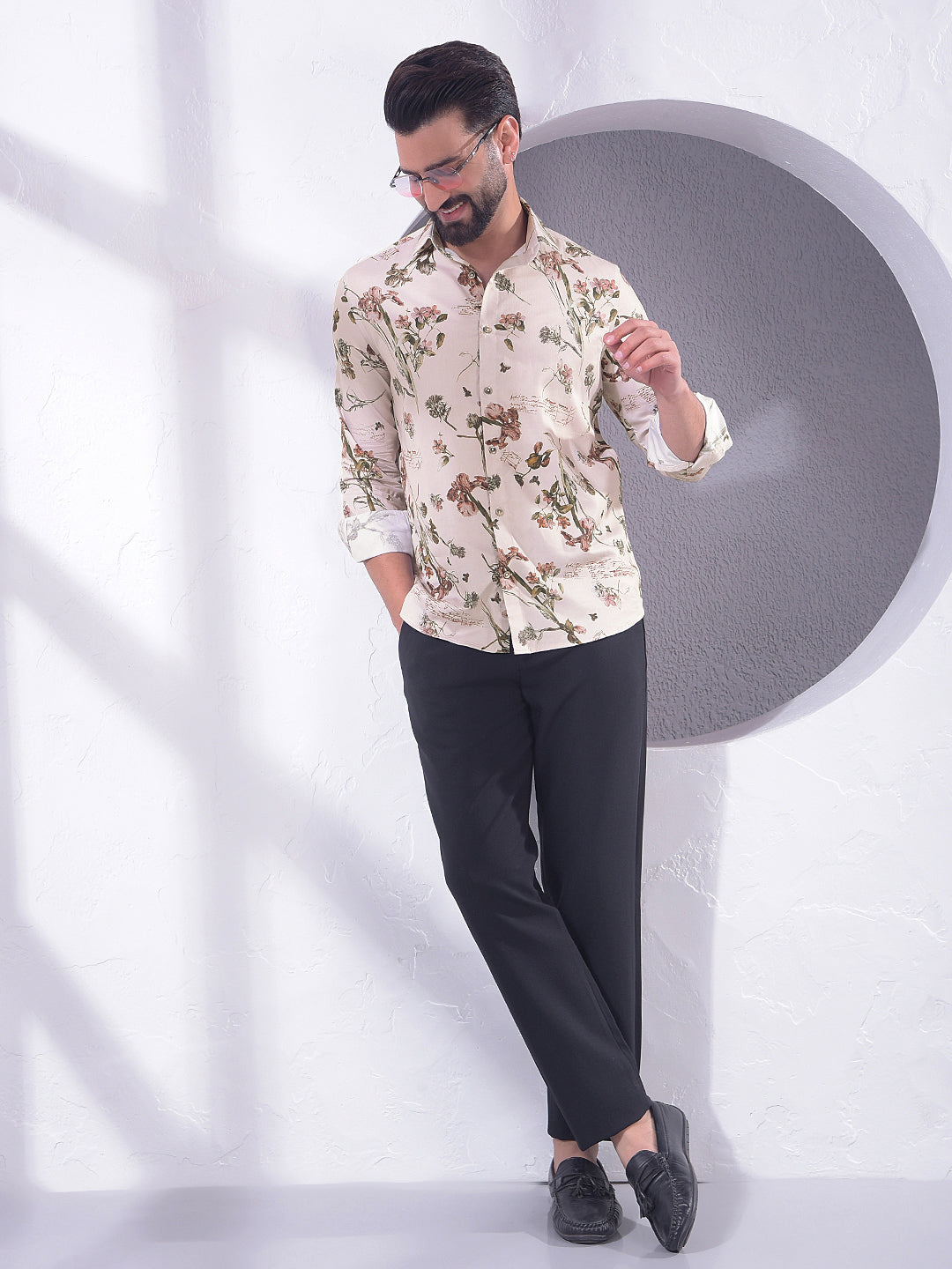 Brown Floral Print Shirt-Men Shirts-Crimsoune Club
