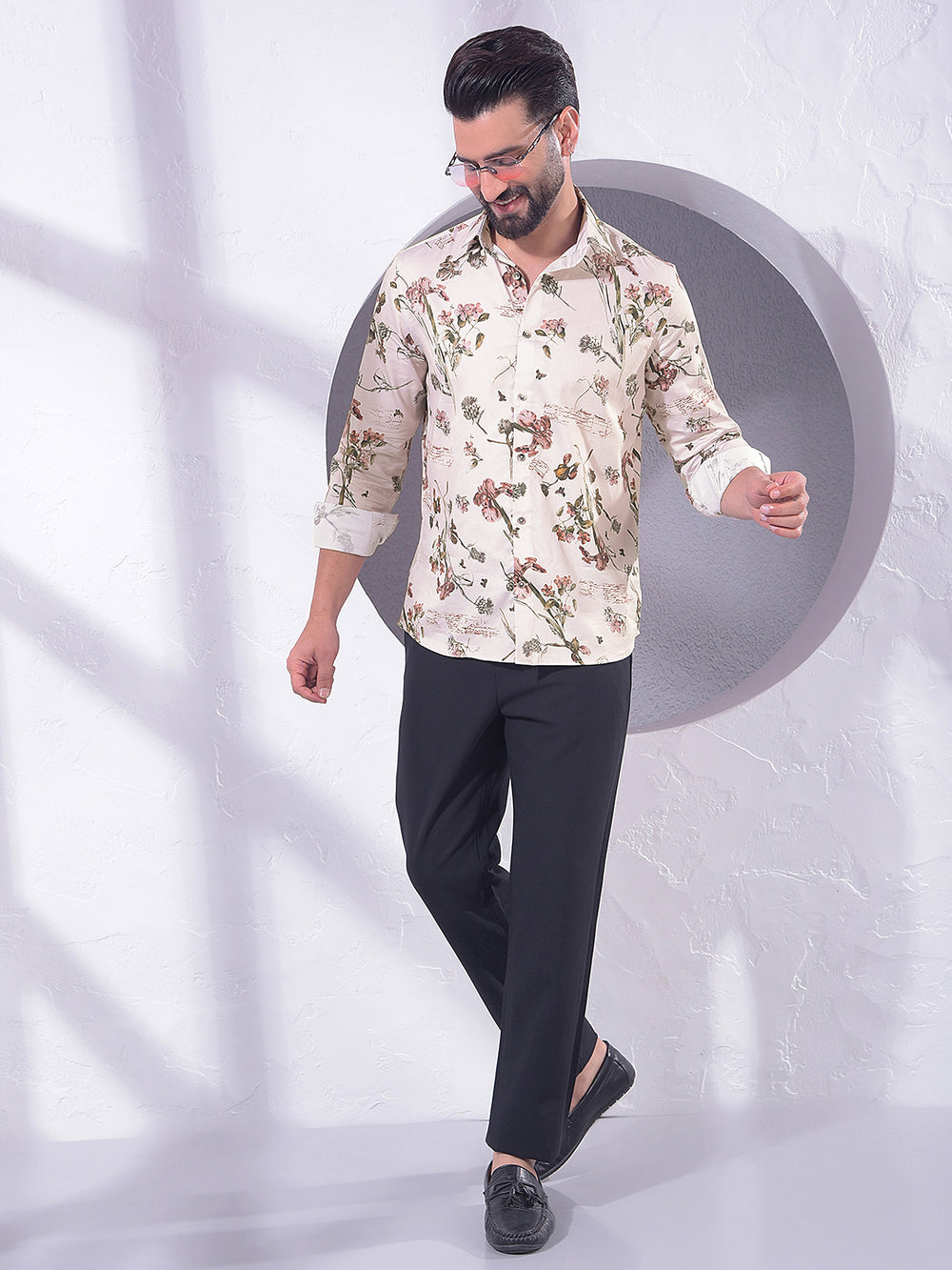 Brown Floral Print Shirt-Men Shirts-Crimsoune Club