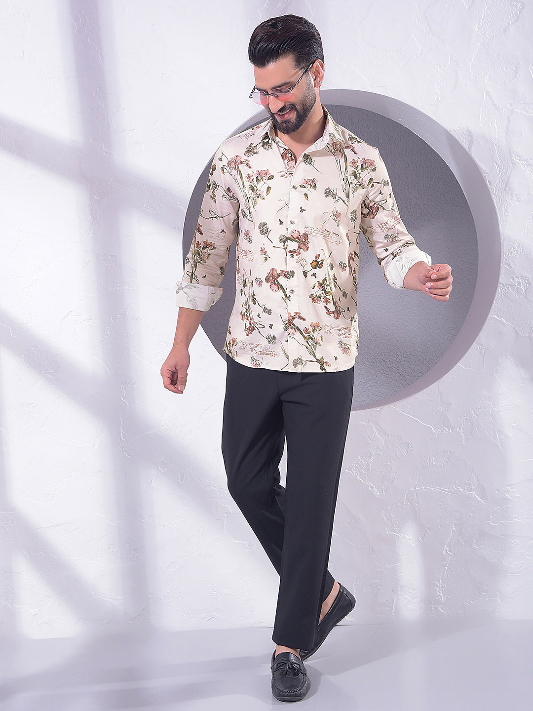 Brown Floral Print Shirt-Men Shirts-Crimsoune Club