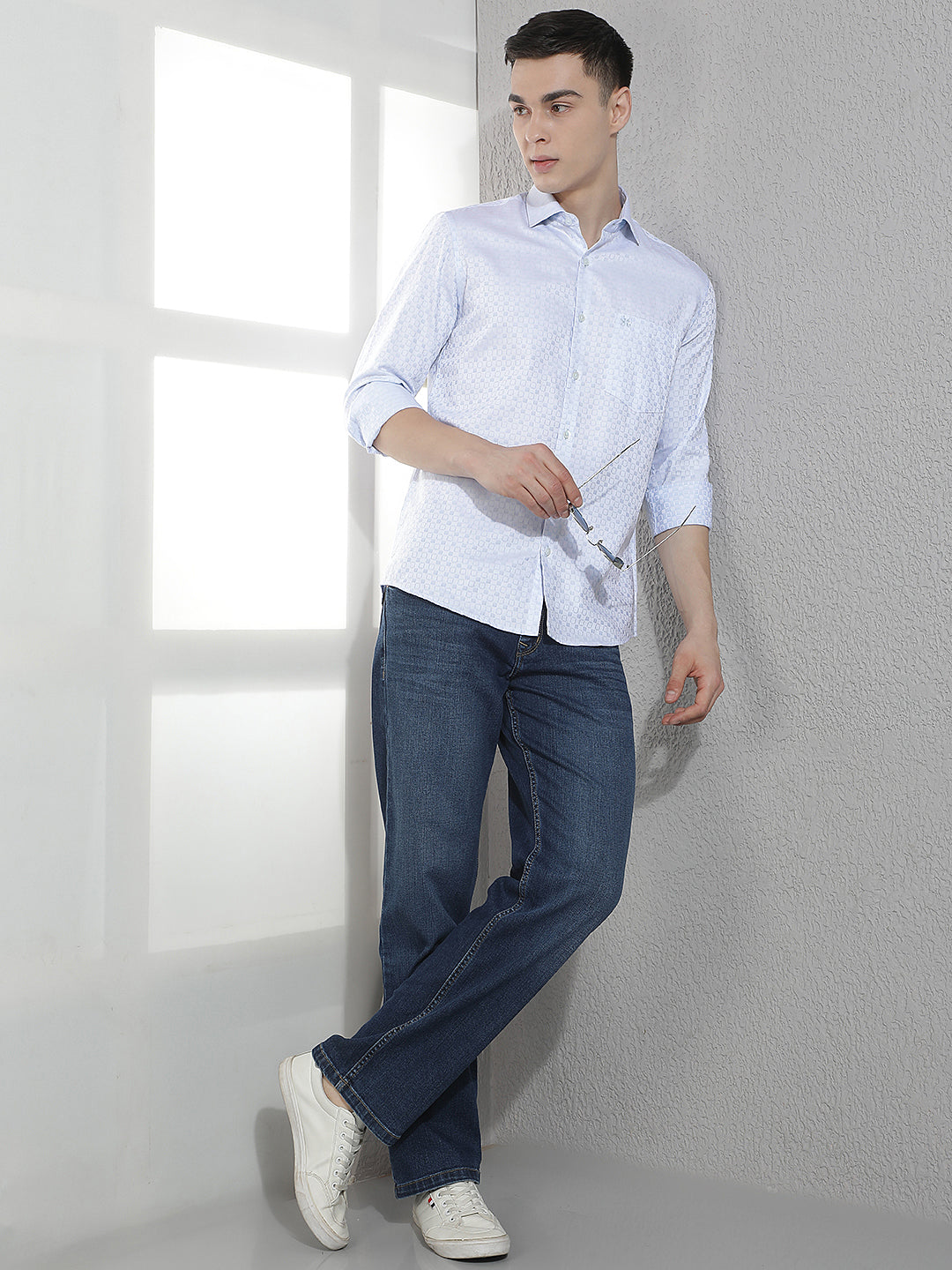 Blue Geometric Print 100% Cotton Shirt-Men Shirts-Crimsoune Club