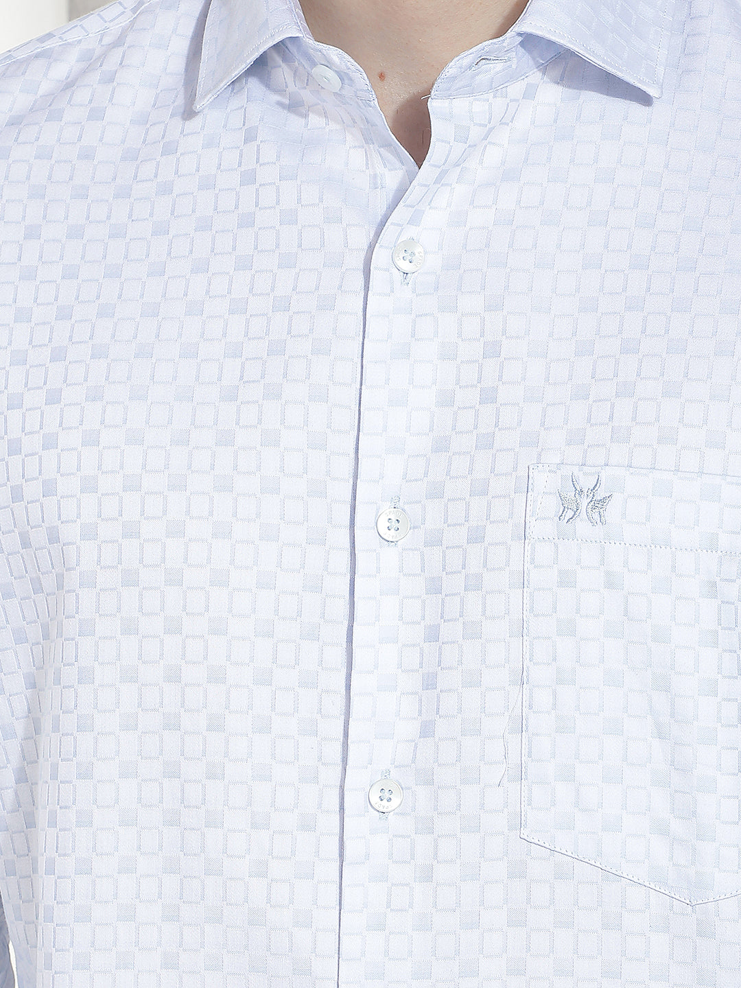 Blue Geometric Print 100% Cotton Shirt-Men Shirts-Crimsoune Club