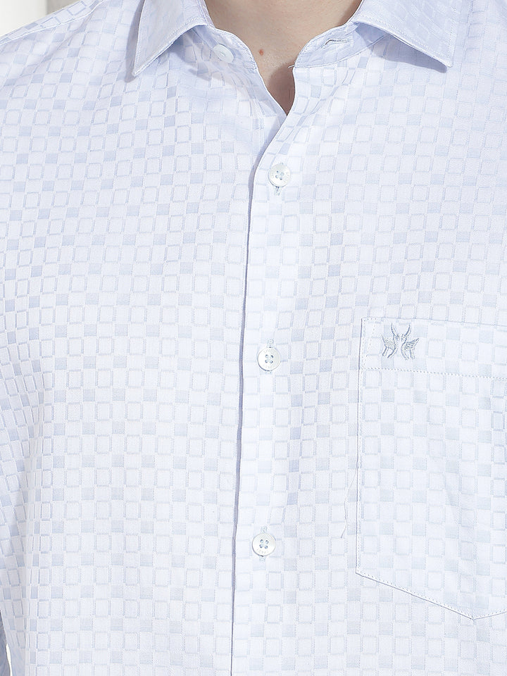 Blue Geometric Print 100% Cotton Shirt-Men Shirts-Crimsoune Club