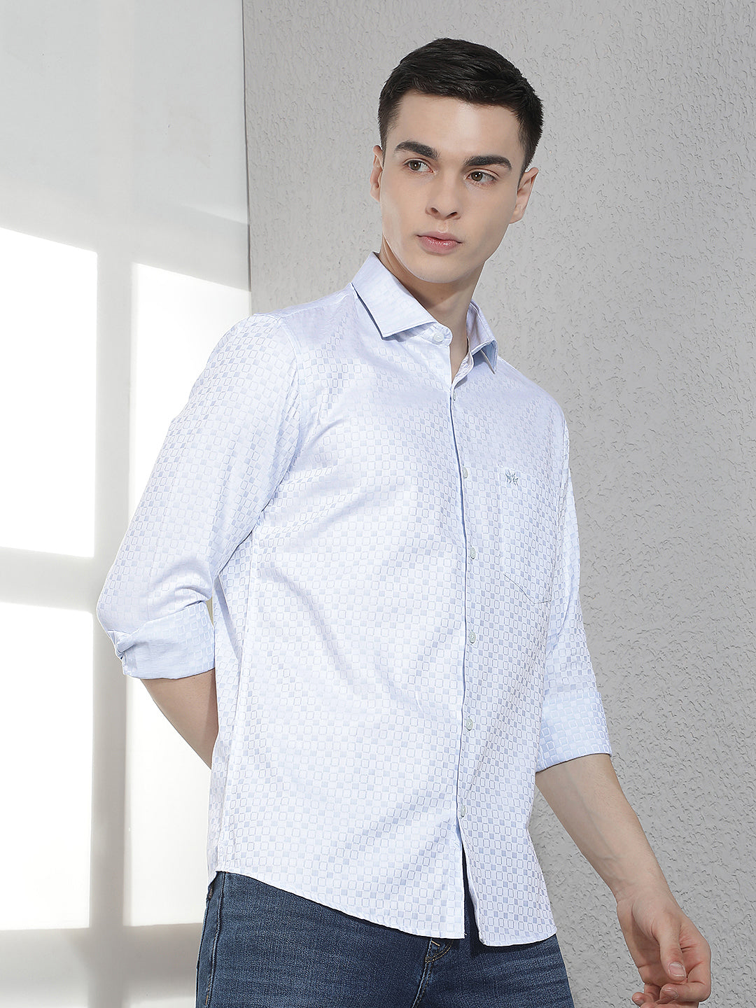 Blue Geometric Print 100% Cotton Shirt-Men Shirts-Crimsoune Club