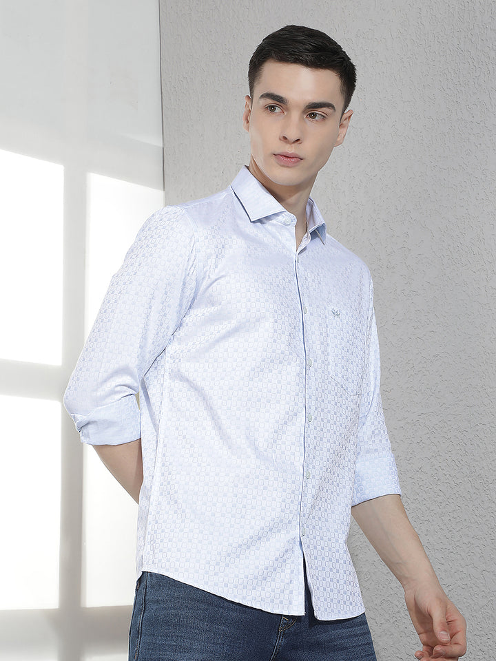 Blue Geometric Print 100% Cotton Shirt-Men Shirts-Crimsoune Club