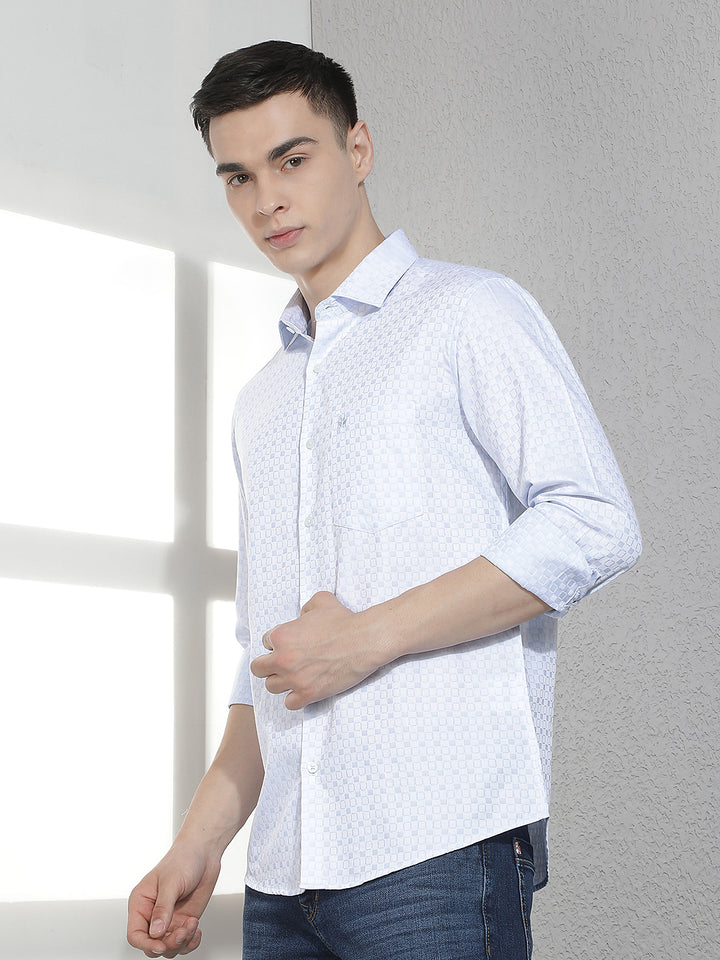 Blue Geometric Print 100% Cotton Shirt-Men Shirts-Crimsoune Club