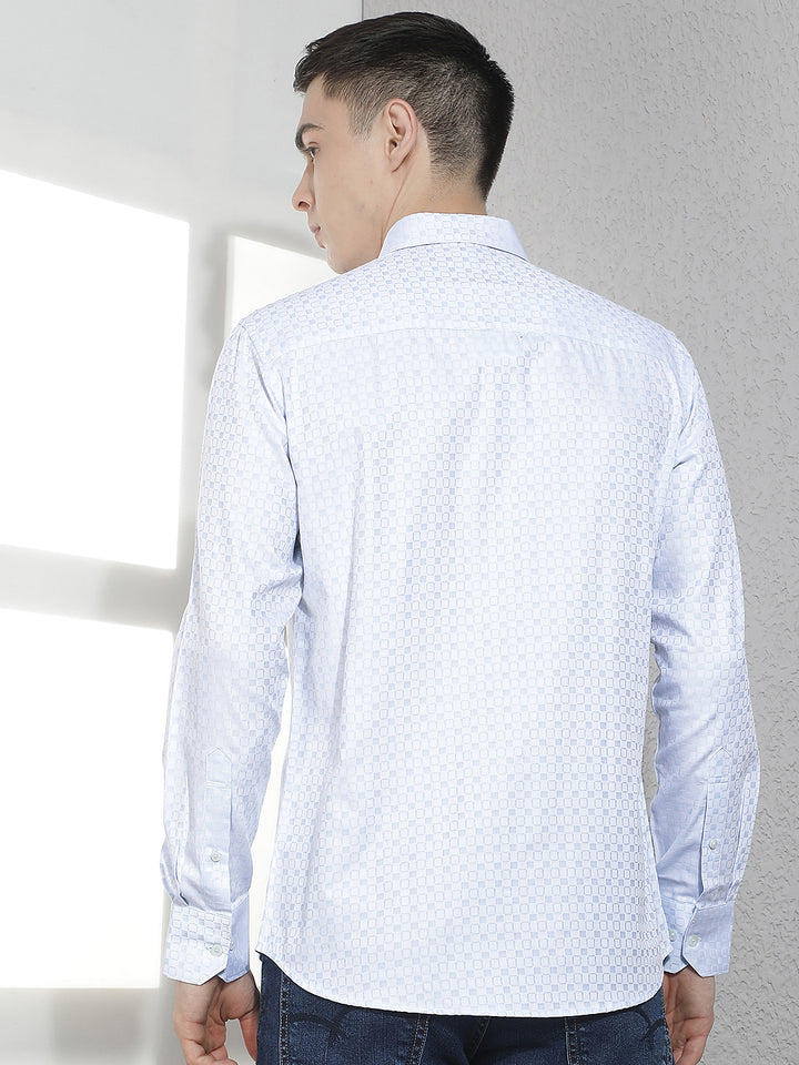 Blue Geometric Print 100% Cotton Shirt-Men Shirts-Crimsoune Club