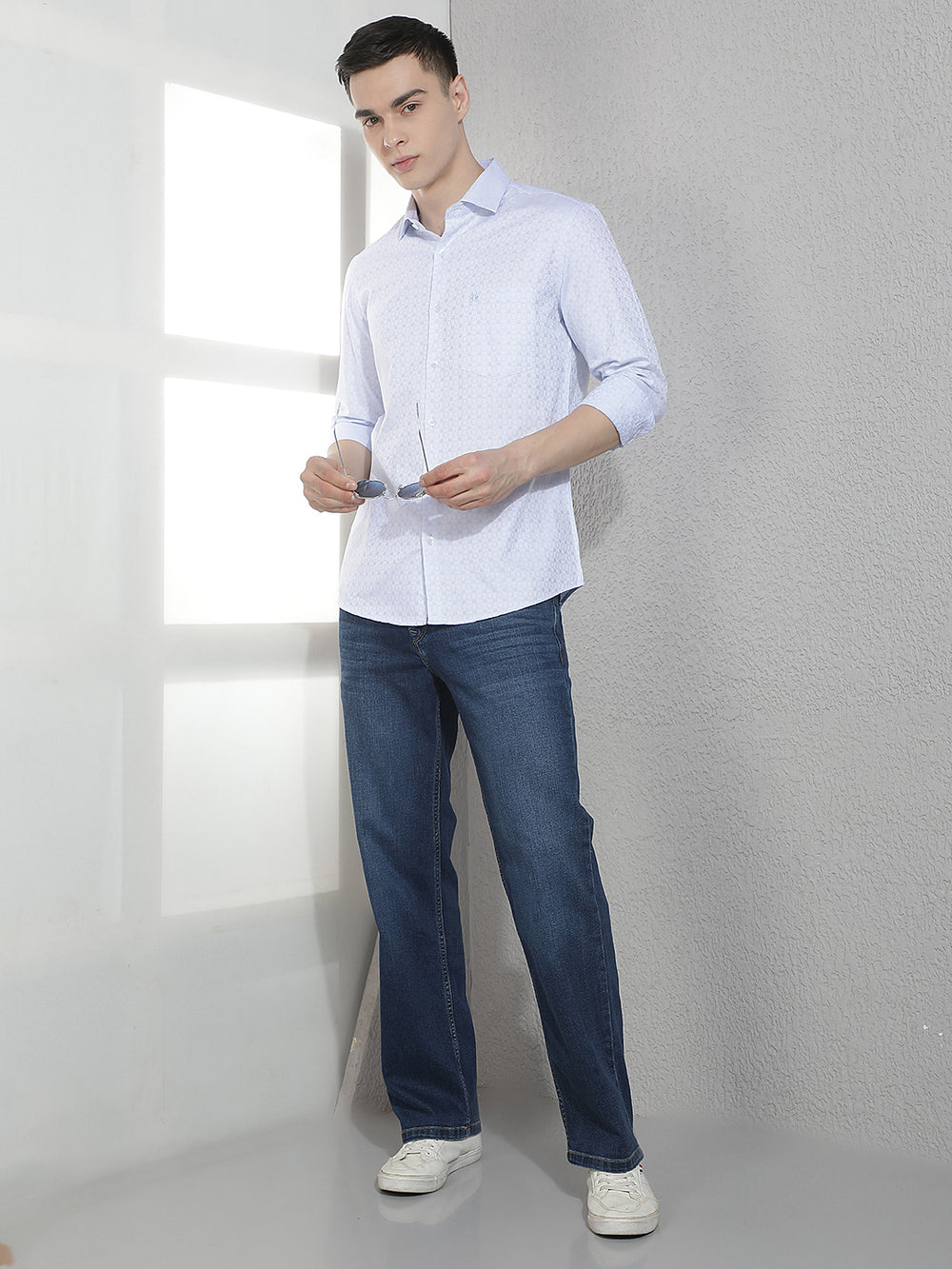Blue Geometric Print 100% Cotton Shirt-Men Shirts-Crimsoune Club