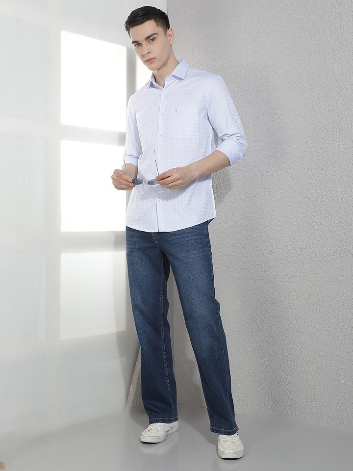 Blue Geometric Print 100% Cotton Shirt-Men Shirts-Crimsoune Club