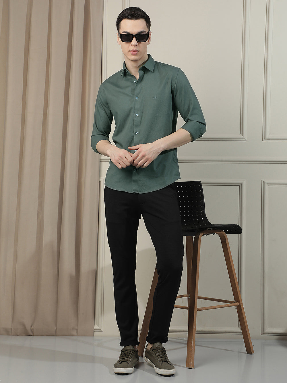 Muted Green Casual Shirt-Men Shirts-Crimsoune Club