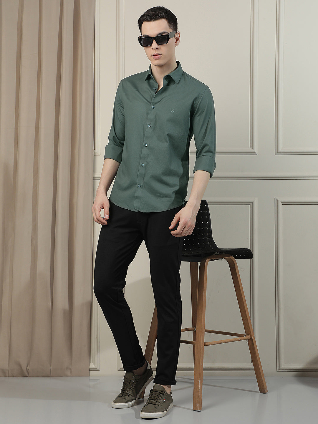 Muted Green Casual Shirt-Men Shirts-Crimsoune Club