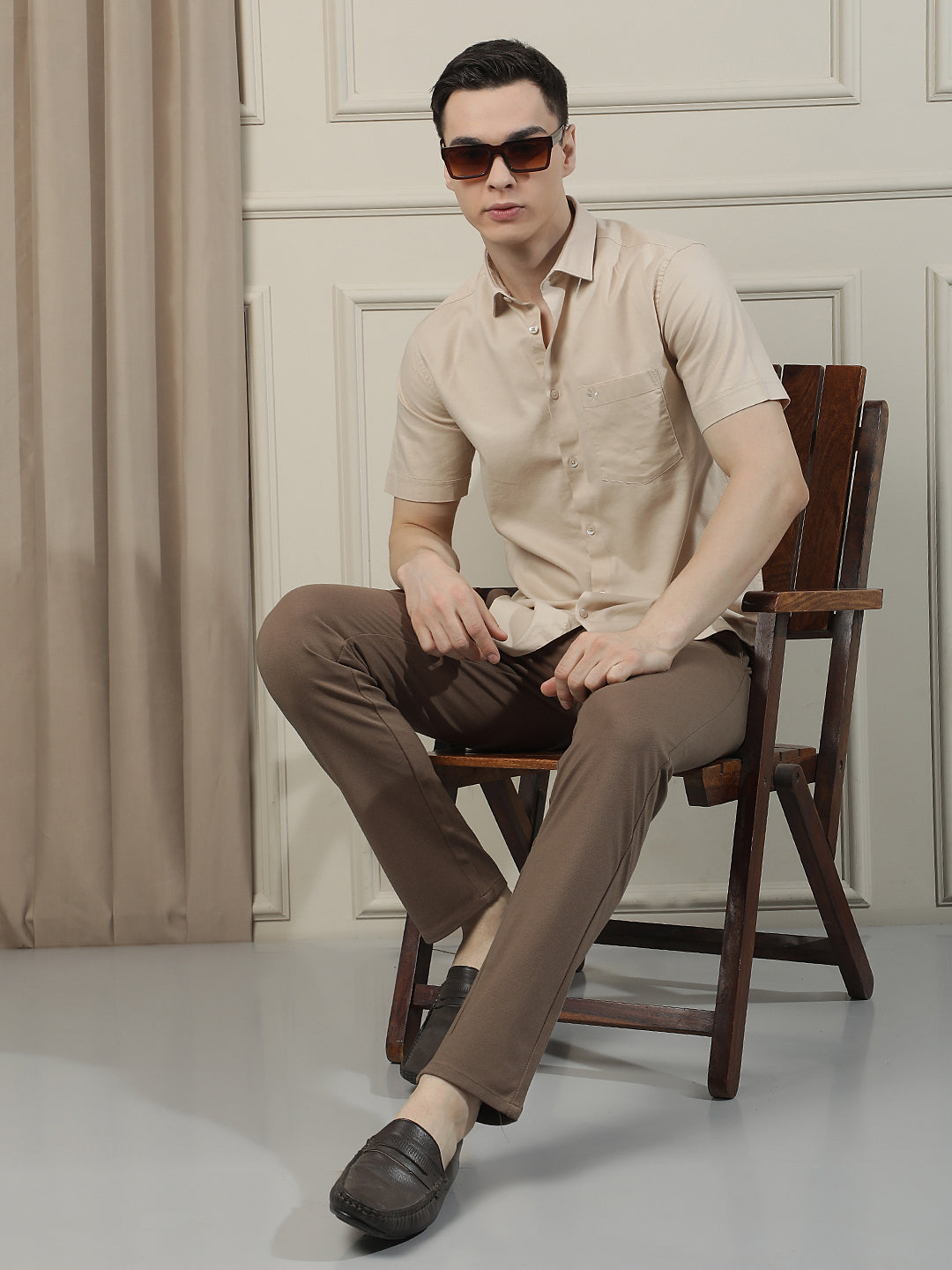 Neutral Beige Refined Casual Shirt-Men Shirts-Crimsoune Club