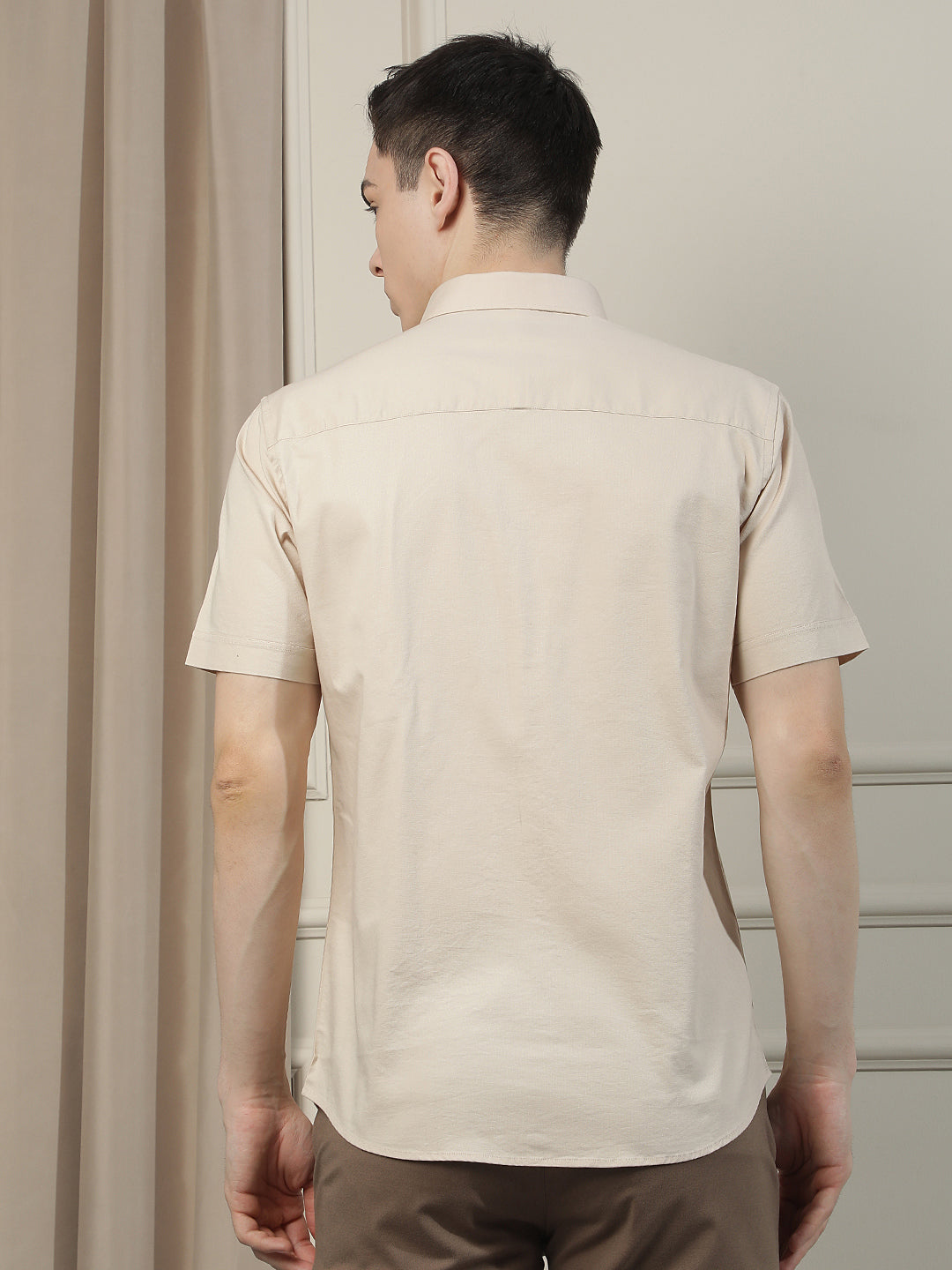 Neutral Beige Refined Casual Shirt-Men Shirts-Crimsoune Club