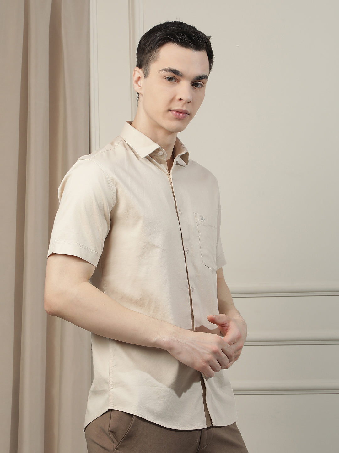 Neutral Beige Refined Casual Shirt-Men Shirts-Crimsoune Club