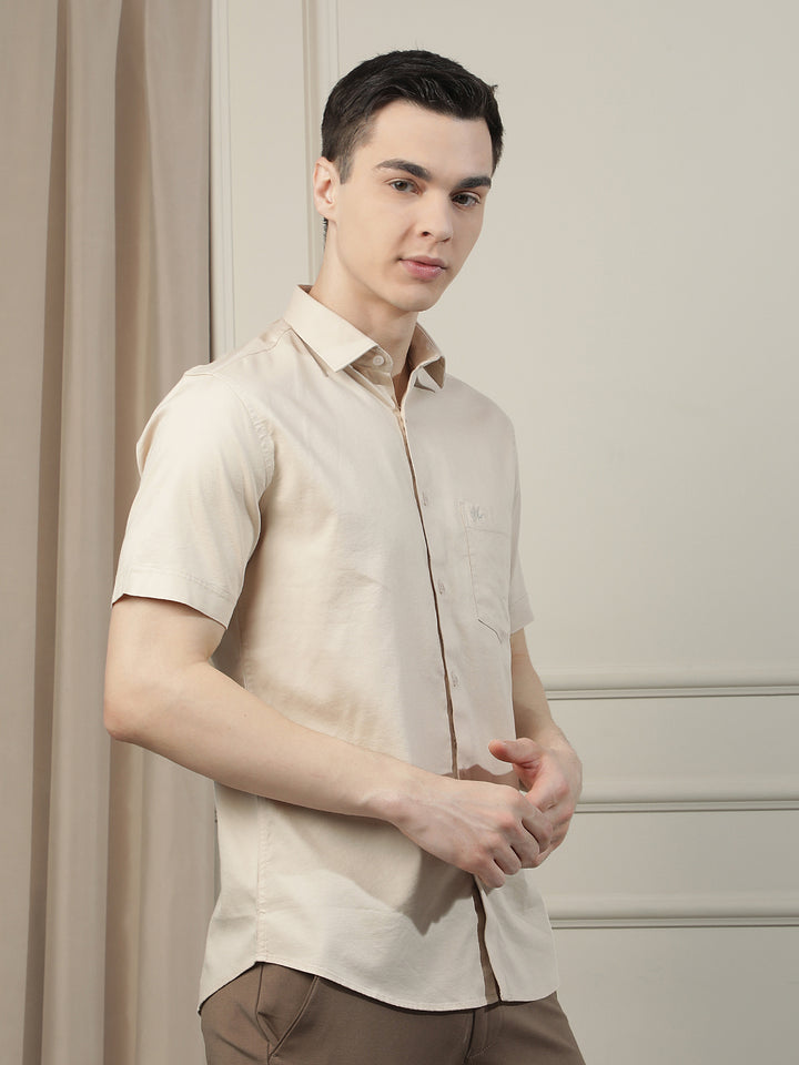 Neutral Beige Refined Casual Shirt-Men Shirts-Crimsoune Club