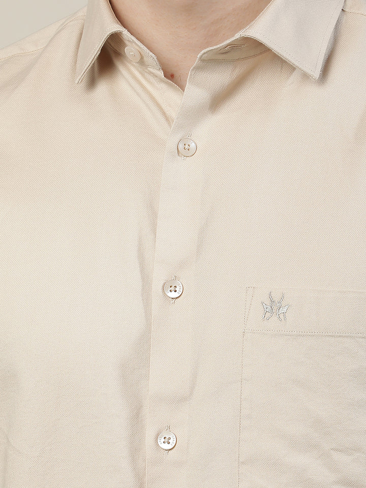 Neutral Beige Refined Casual Shirt-Men Shirts-Crimsoune Club