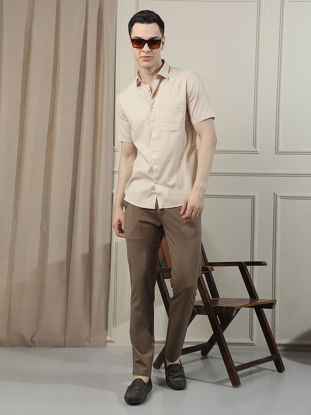 Neutral Beige Refined Casual Shirt-Men Shirts-Crimsoune Club