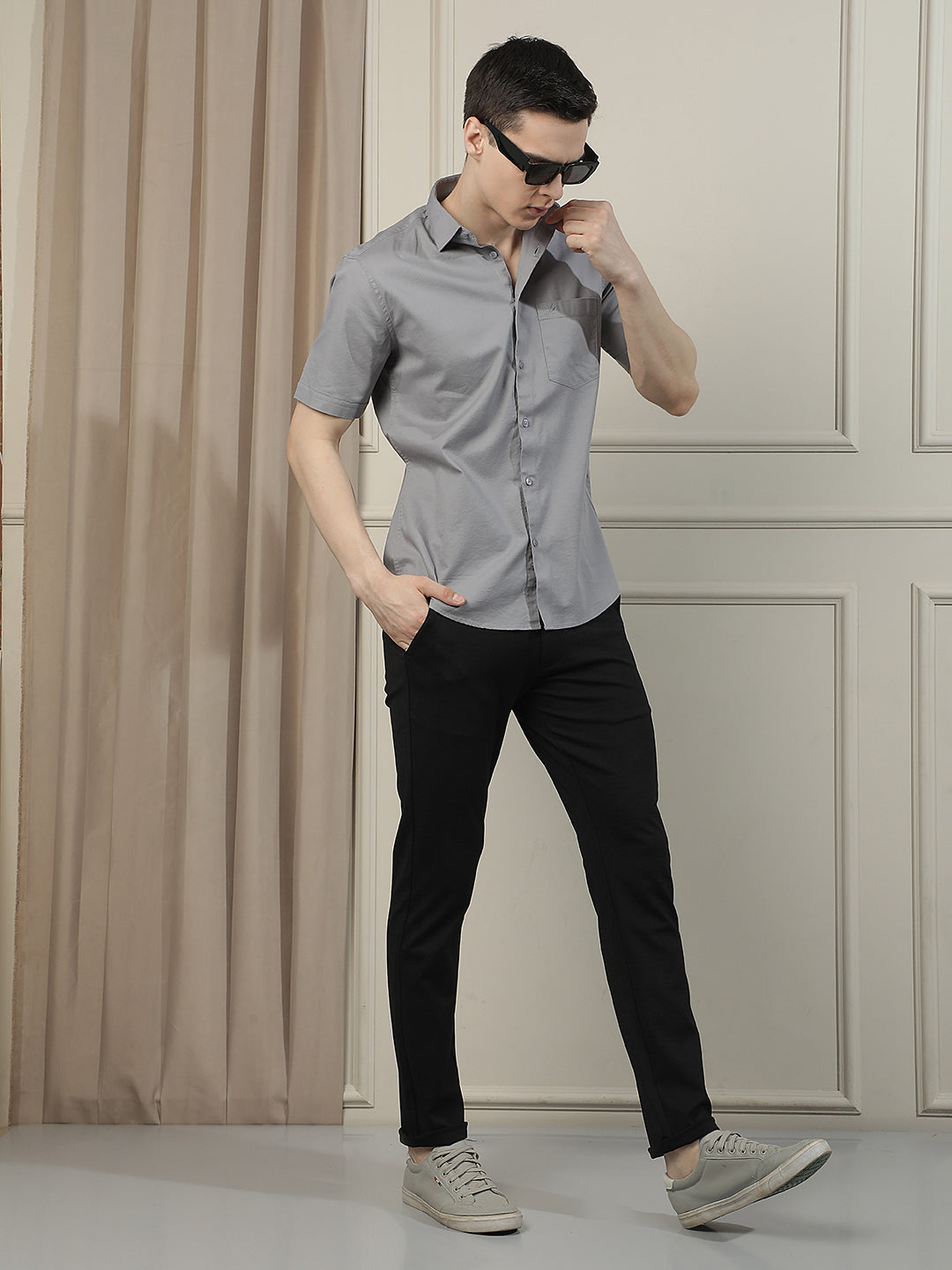 Ash Grey Smart Casual Shirt-Men Shirts-Crimsoune Club