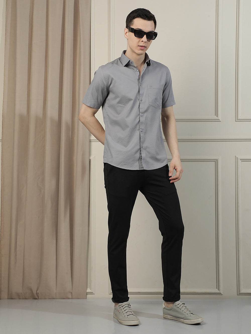 Ash Grey Smart Casual Shirt-Men Shirts-Crimsoune Club
