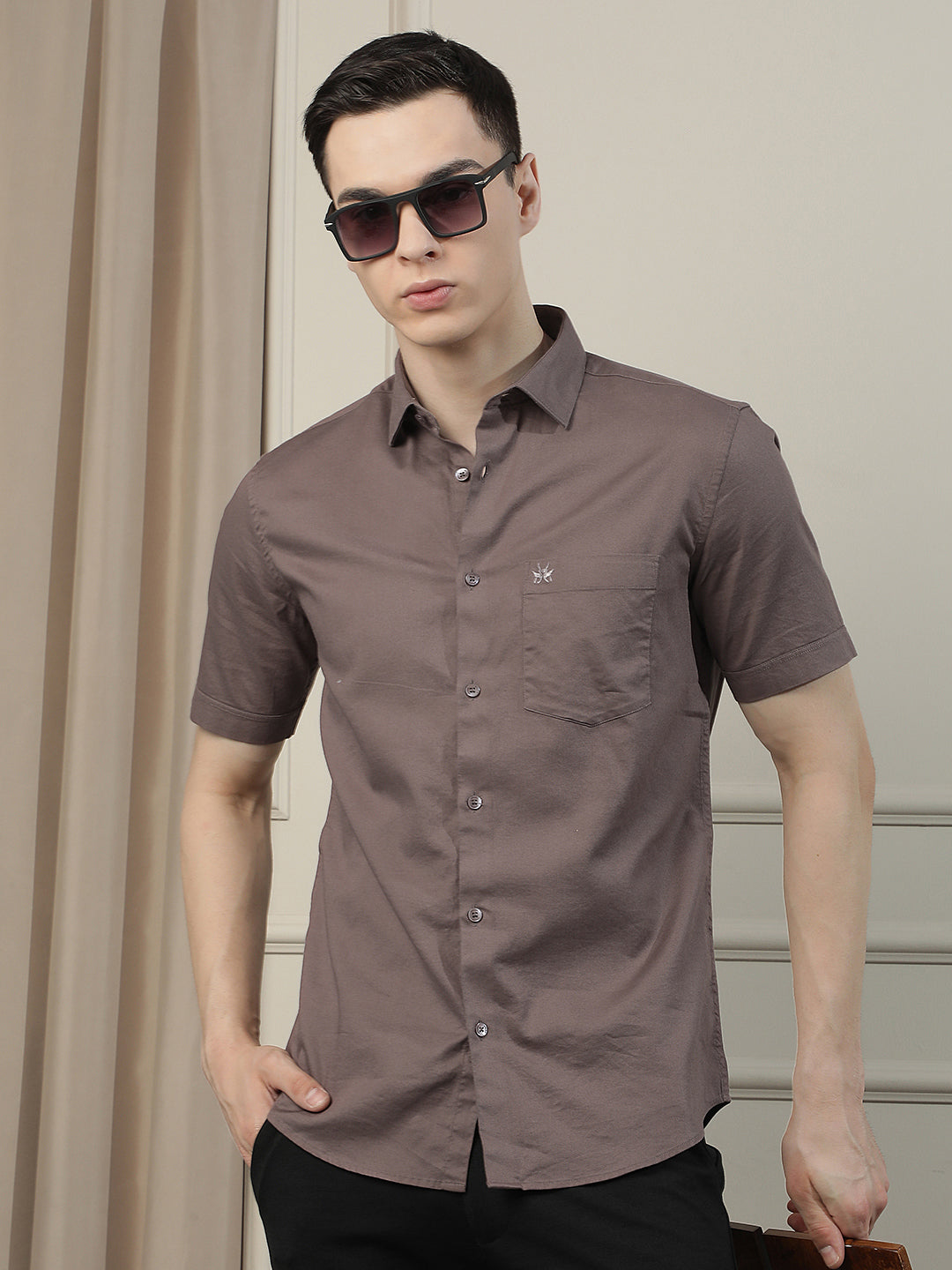 Walnut Brown Modern Casual Shirt-Men Shirts-Crimsoune Club