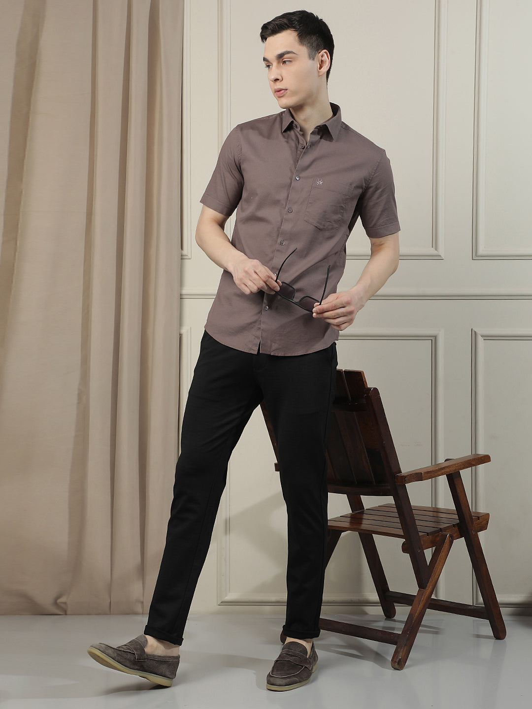 Walnut Brown Modern Casual Shirt-Men Shirts-Crimsoune Club
