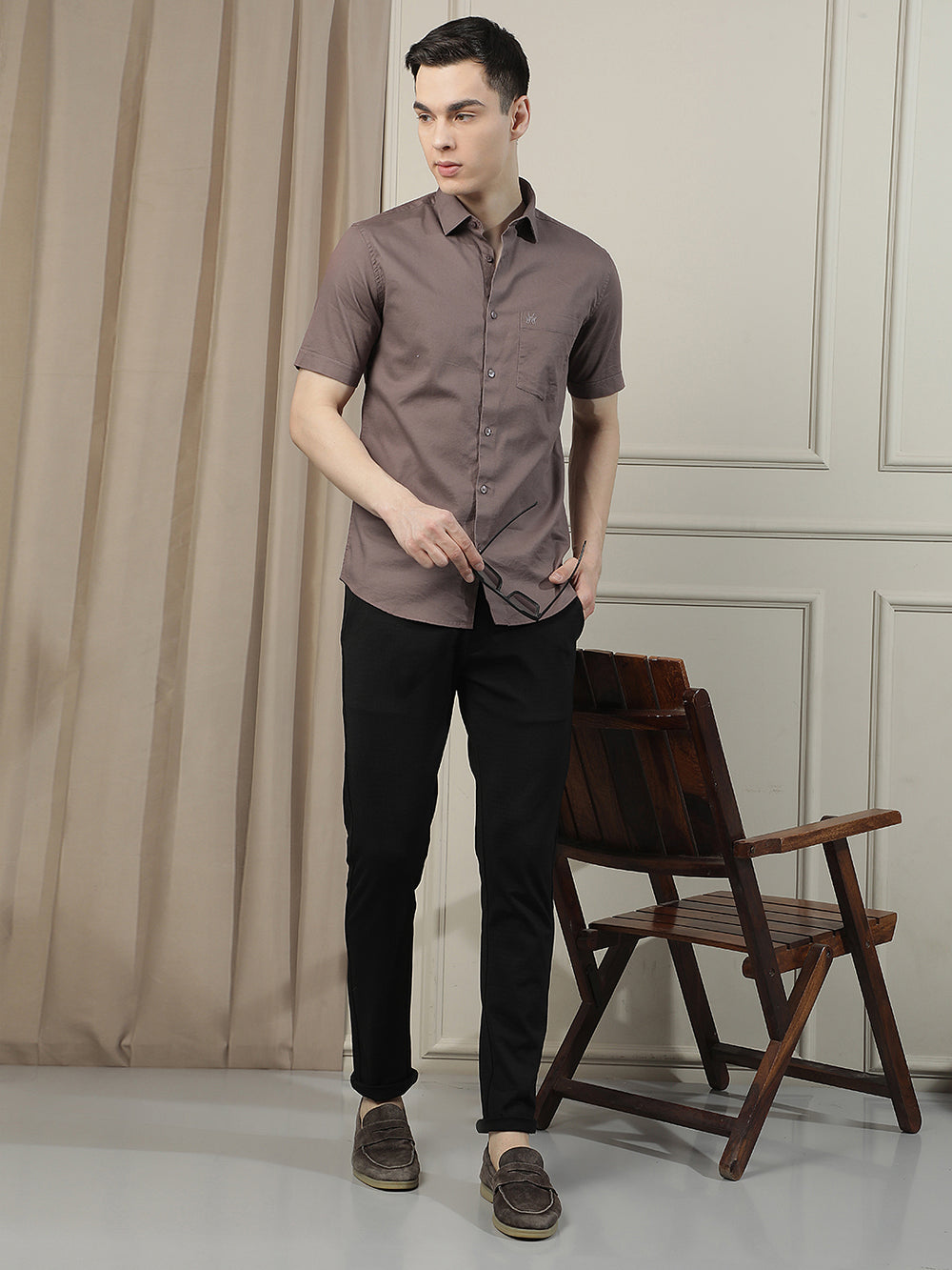 Walnut Brown Modern Casual Shirt-Men Shirts-Crimsoune Club