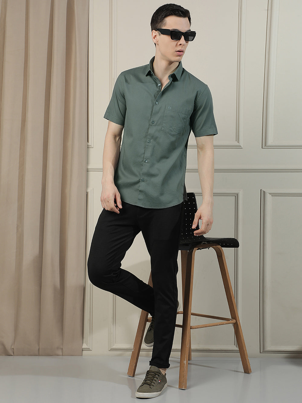 Moss Green Casual Shirt-Men Shirts-Crimsoune Club