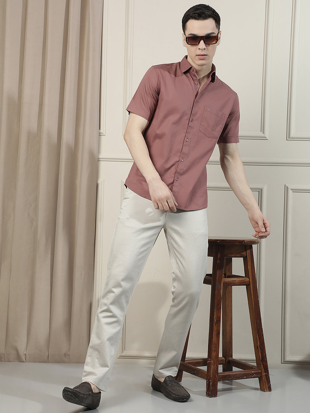 Mocha Brown Smart Casual Shirt-Men Shirts-Crimsoune Club