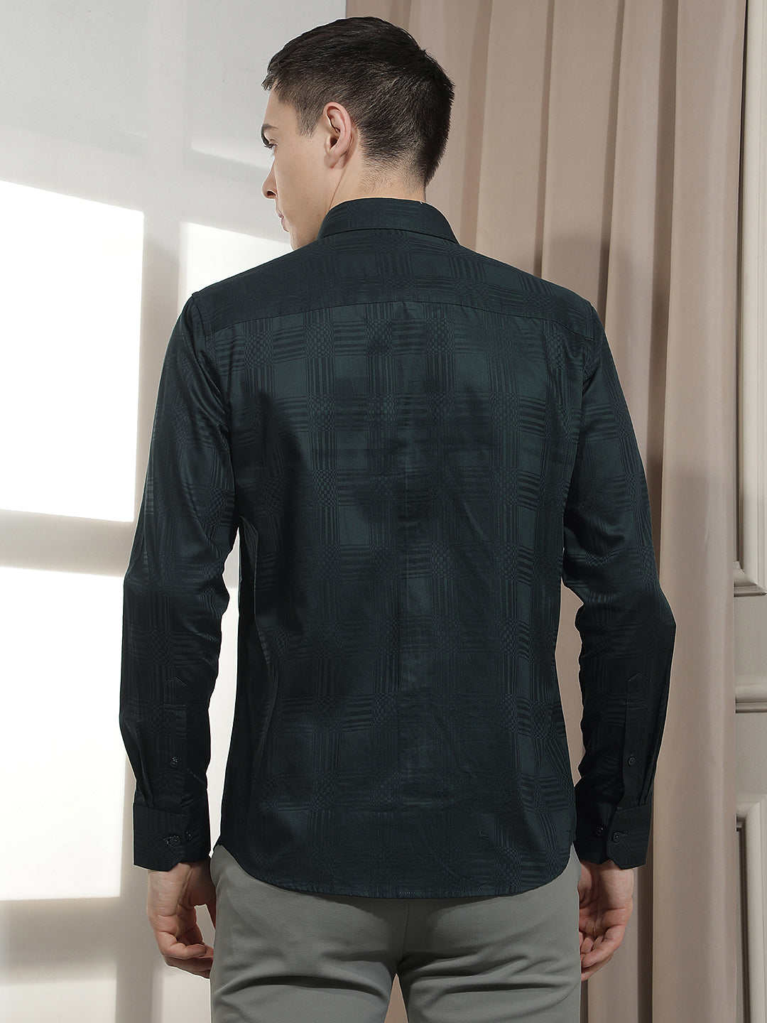 Green Jacquard 100% Cotton Shirt-Men Shirts-Crimsoune Club