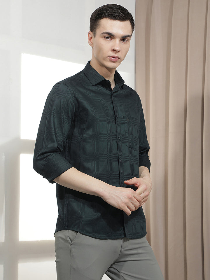 Green Jacquard 100% Cotton Shirt-Men Shirts-Crimsoune Club