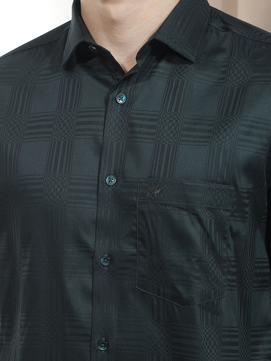 Green Jacquard 100% Cotton Shirt-Men Shirts-Crimsoune Club