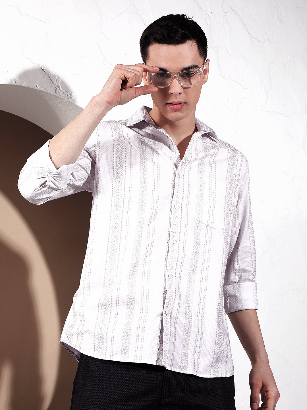 White Vertical Striped 100% Cotton Shirt-Men Shirts-Crimsoune Club
