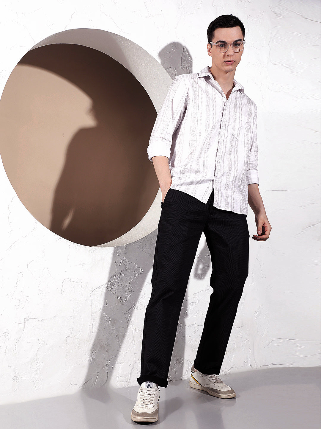 White Vertical Striped 100% Cotton Shirt-Men Shirts-Crimsoune Club