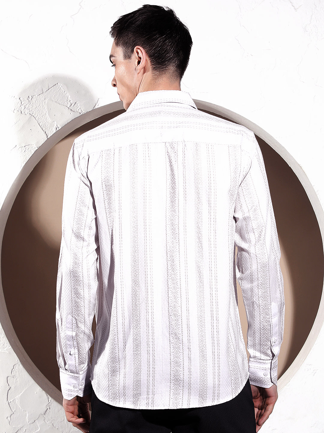 White Vertical Striped 100% Cotton Shirt-Men Shirts-Crimsoune Club