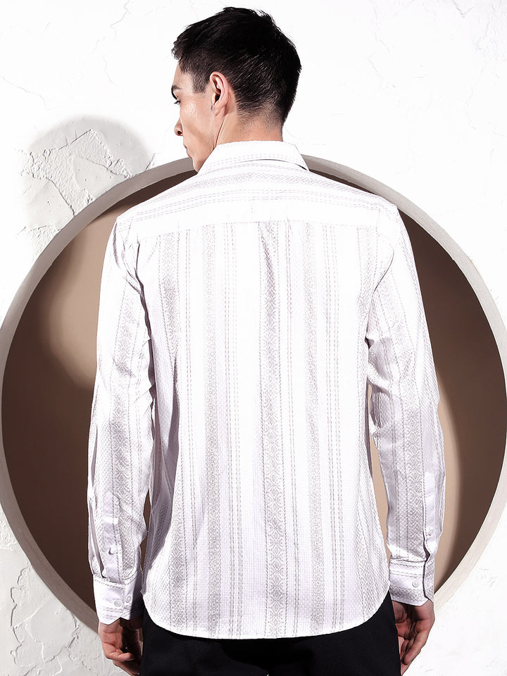 White Vertical Striped 100% Cotton Shirt-Men Shirts-Crimsoune Club