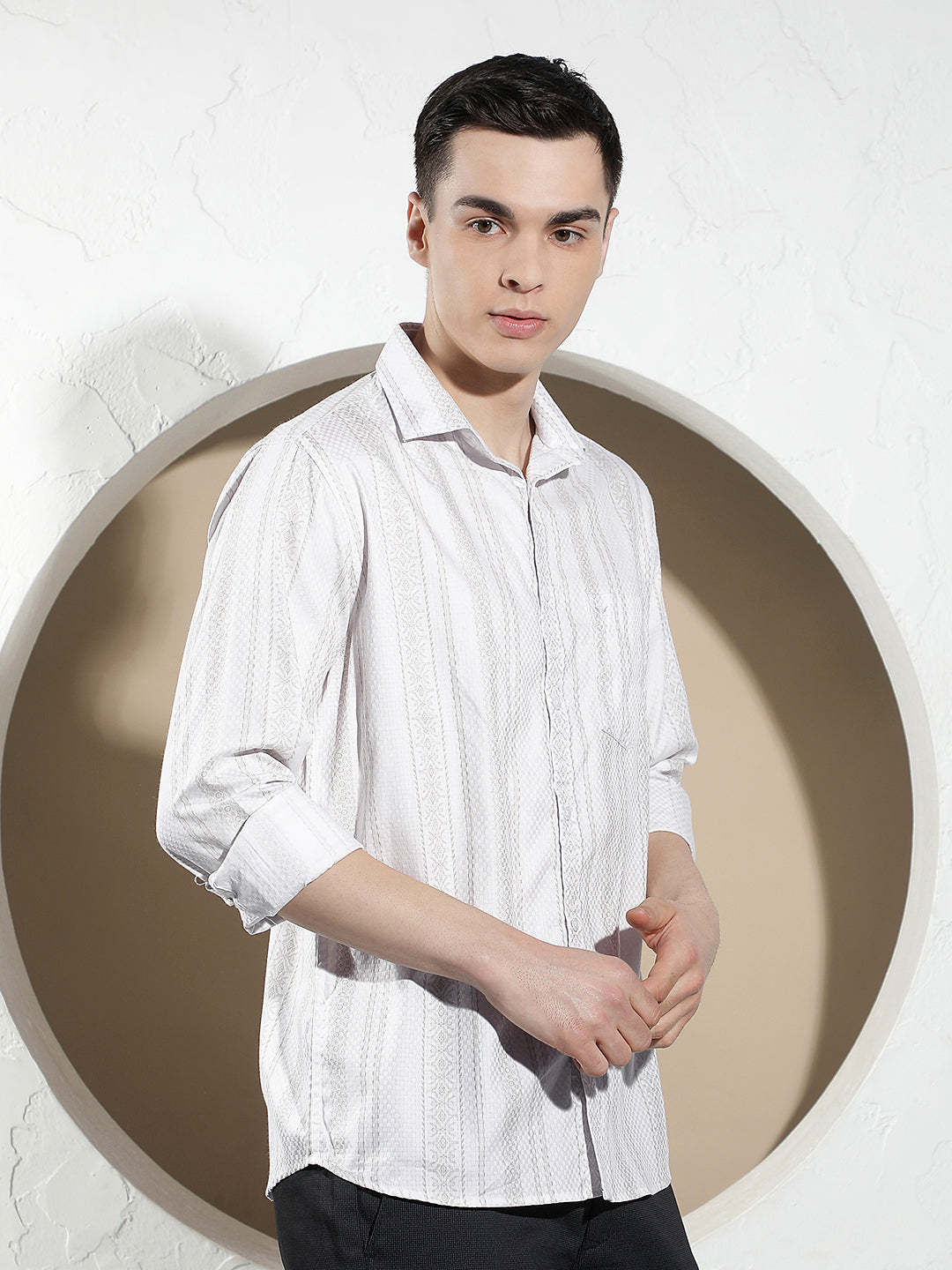 White Vertical Striped 100% Cotton Shirt-Men Shirts-Crimsoune Club