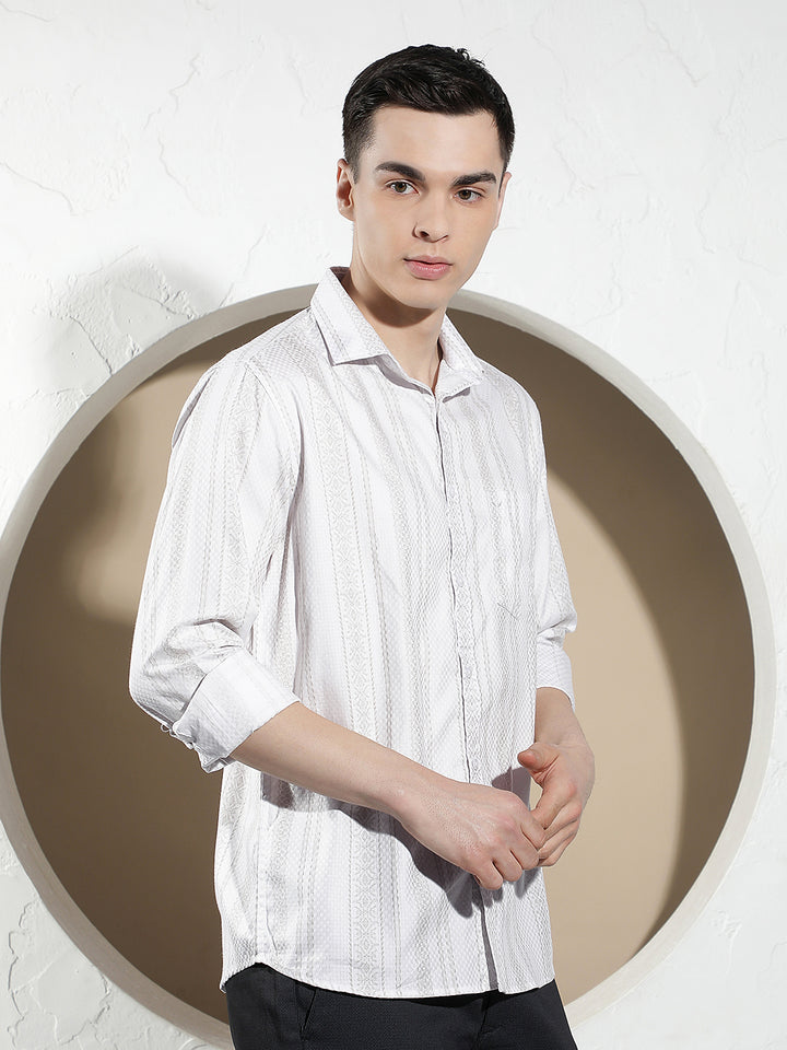 White Vertical Striped 100% Cotton Shirt-Men Shirts-Crimsoune Club