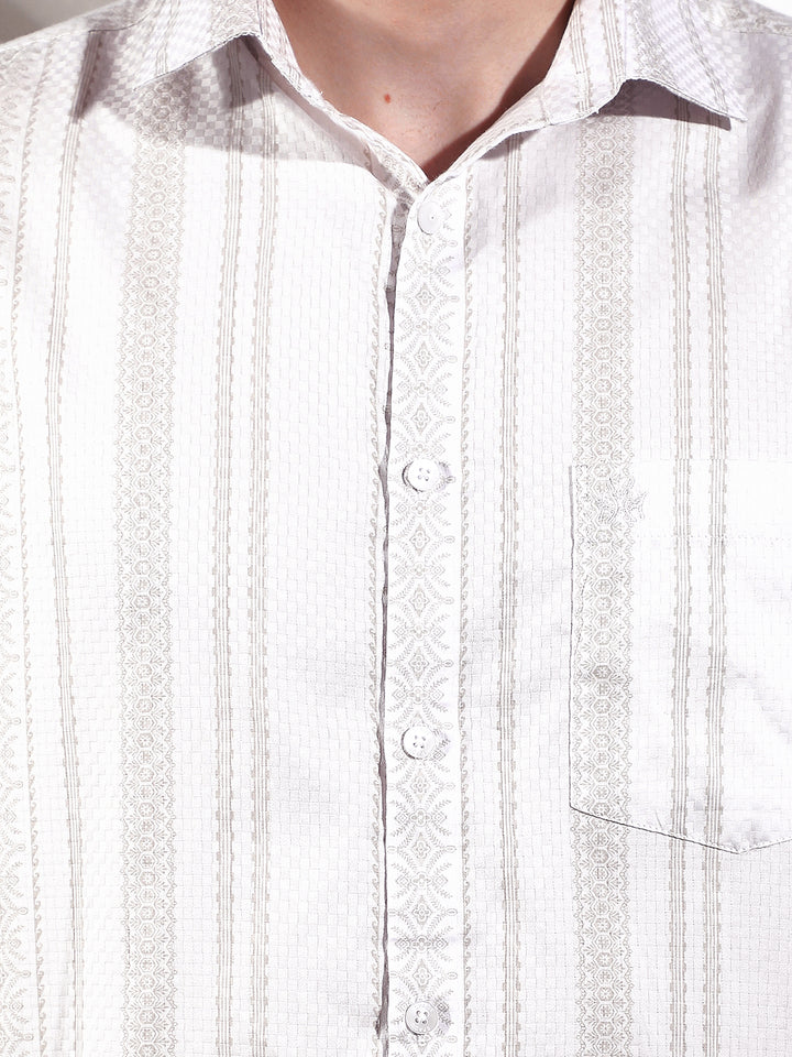 White Vertical Striped 100% Cotton Shirt-Men Shirts-Crimsoune Club