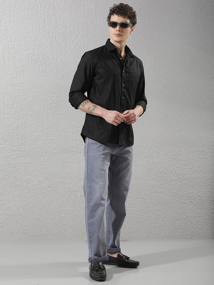 Modern Black Textured Casual Shirt