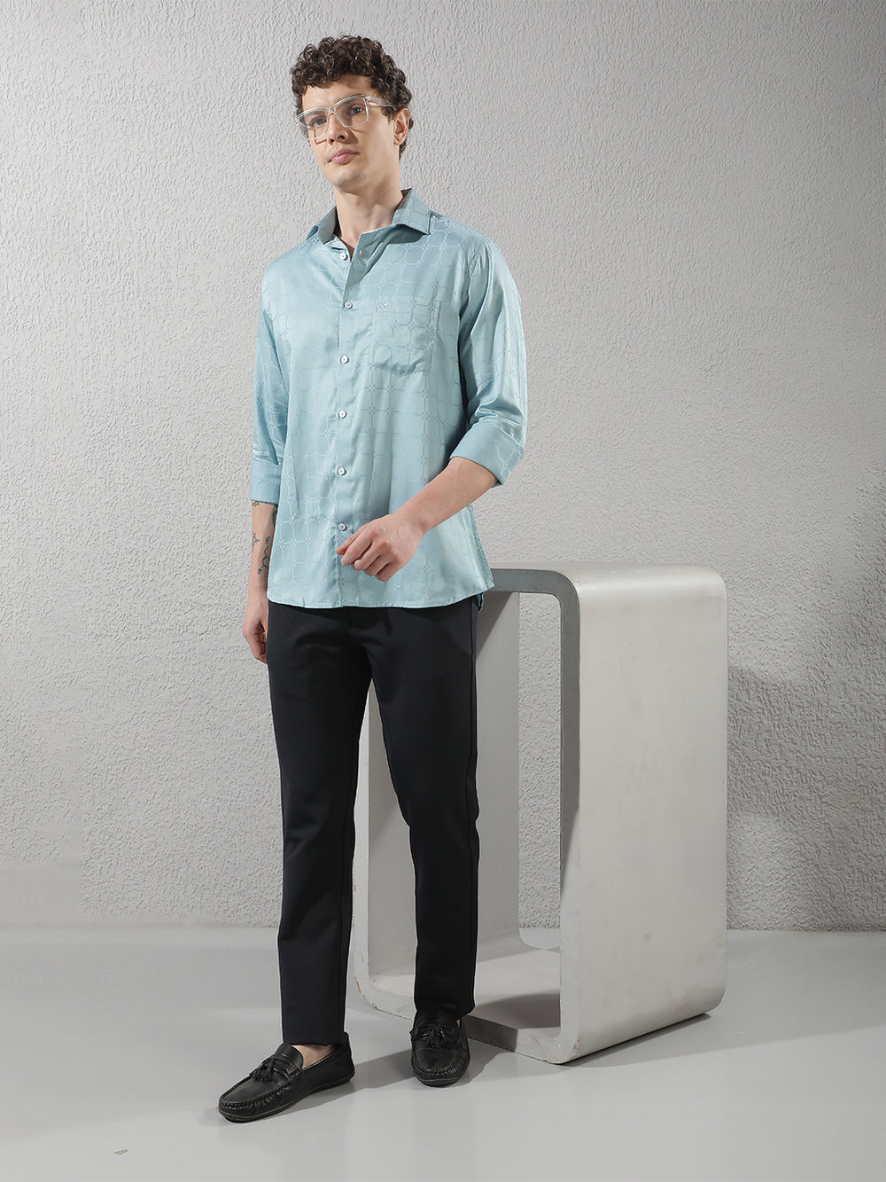 Blue Modern Printed Casual Shirt-Men Shirts-Crimsoune Club