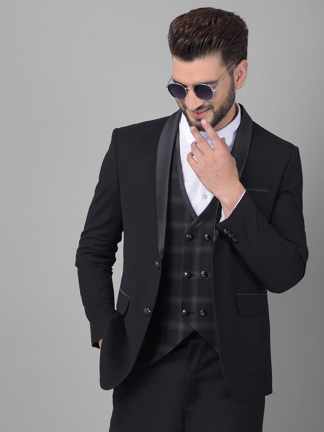 Black Three-Piece Tuxedo Suit-Men Suits-Crimsoune Club